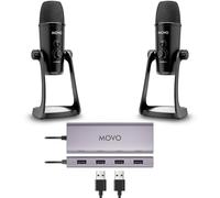 Movo USB Podcast Equipment Bundle for 2 - USB Interface with 2 UM700 Condenser Microphones - 4-Port Powered Hub for Streaming, Podcasting, Interviews (with 2 Microphones)