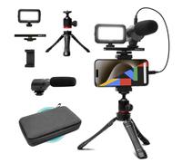 Movo uVlogger- Android/USB-C/iPhone 15 Compatible Vlogging Kit: Phone Tripod, Phone Mount, LED Light, Shotgun Microphone - Youtube Starter and Content Creator Kit