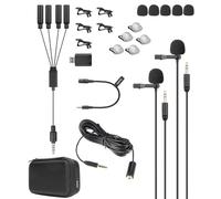 Movo VersaLav-V2 Lavalier Microphone Set for Smartphones, Computer, DSLR or Mirrorless Camera with Two Lapel Microphones, Splitter, Extension Cord, Clip-on Lav Mics for Video, Podcast, Vlog, Interview