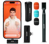 Movo Wireless Mini Ultra Compact Wireless Lavalier Microphone for iPhone with WMX-HM Handheld Adapter - Lapel Mic with Handle Mount for Content Creators, Interviews, Reporting and More (Lightning)