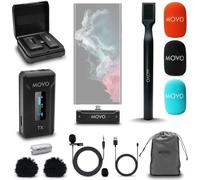 Movo WMX-2-C USB-C Wireless Lavalier Microphone for iPhone 15/Android/USB C Devices with WMX-HM Handheld Adapter - Lapel Mic with Handle Mount for Content Creators, Interviews, Reporting