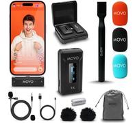 Movo WMX-2-L Wireless Lavalier Microphone for iPhone/Lightning Devices with WMX-HM Handheld Adapter - Lapel Mic with Handle Mount for Content Creators, Interviews, Reporting