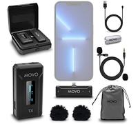 Movo WMX-2-L Wireless Lavalier Microphone for iPhone with Charging Case, Onboard Mic, Clip-on Lapel Mic, 7HR Battery, 100m Range, Adjustable Gain, LED Display - iPhone Microphone for Video Recording