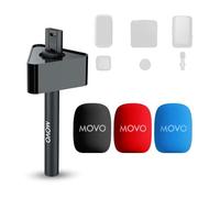 Movo WMX-HMF2 Wireless Microphone Handle with Mic Flag - Handheld Grip for DJI Mic, Rode GO II - Includes Lav Microphone Holder, Adapter & 3 Windscreens - for Interviews, YouTube & TikTok