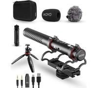 Movo X1 Supercardioid Shotgun Microphone - 3.5mm/XLR/USB-C Camera Mic for DSLR, Smartphones, and Computers - Professional On-Camera Microphone with Advanced Audio Controls, Tripod, and Accessories