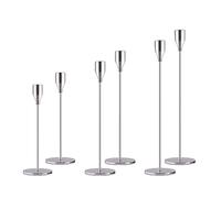 Movocaty Sliver Candlestick Holders 6pcs Taper Candle Stick Holder Set, Mantel Candlestick Holder Set for Table Centerpiece, Modern Tall Candle Decor for Wedding/Party/Dinning/Anniversary