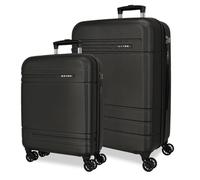 MOVOM Joumma Galaxy Suitcase Set Black 55/68 cm Rigid ABS Integrated Combination Padlock 111L 6.5kg 4 Double Wheels Extendable Hand Luggage