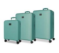 MOVOM Joumma Timber Luggage Set Turquoise Green 55/68/78 cm Rigid ABS Integrated Combination Padlock 217L 11.1kg 4 Double Wheels Extendable Hand Luggage