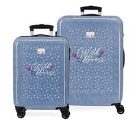Movom Wild flowers Blue Suitcase Set 55/68 cms Rigid ABS Side combination lock 104L 6 kgs 4 Double Wheels Hand Luggage