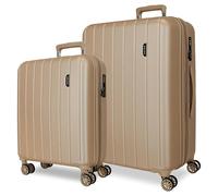 Movom Wood Beige Luggage Set 55/70 cm Rigid ABS TSA Lock 119 Litre 4 Double Wheels Hand Luggage