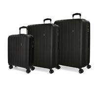 Movom Wood Black Luggage Set 55/65/75 cm Rigid ABS TSA Lock 220 Litre 4 Double Wheels Hand Luggage