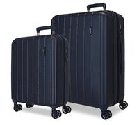 Movom Wood Blue Luggage Set 55/70 cm Rigid ABS TSA Lock 119 Litre 4 Double Wheels Hand Luggage