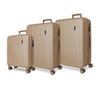 MOVOM Wood Cabin Suitcase, Medium, Large and Sets, Rigid ABS TSA Closure, 4 Double Wheels Extendable Carry-on Luggage by Joumma Bags, Champagne, One Size, Set 3 suitcases 65-75