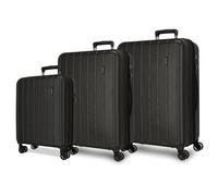 MOVOM Wood Luggage Set Black 55/65/75 cm Rigid ABS Closure TSA 217L 11.3 kg 4 Wheels Double Luggage Hand Luggage, Black/White, One Size, Suitcase Set
