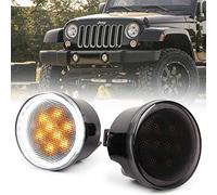 MOVOTOR JK Turn Signal Lights White Halo Amber LED Smoke Lens Front Grille Parking Lights for 2007-2018 Jeep Wrangler JK & JK Unlimited