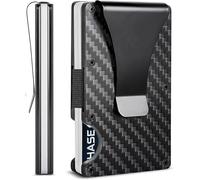 MOVRIDF Minimalist Carbon Fiber Wallet for Men, Money Clip Cash Strap Wallet, RFID Blocking Metal Wallet Aluminum Card Holder,Front Pocket Wallet, c1 Carbon Fiber, Classic