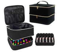 Movstriker Nail Polish Organiser Bag, Double Layer Nail Varnish Storage Holds 30 Bottles and A Nail Lamp, Traveling Nail Polish Storage Case Portable Nail Lipstick Beauty Tools Box(Black)