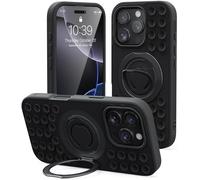 Mowei Compatible with iPhone 16 Pro Case, Suction Cup Mount Dual 360° Ring Grip Holder Stand, Military Grade Drop Protection with Built-in Kickstand, Anti-Slip Edge-Dull Black