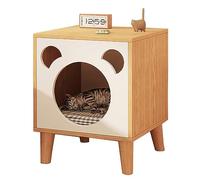 MOWEO Wooden Cat Cave Bedside Cabinet,Nightstand Pet House, Washroom Nightstand Storage Drawer, Indoor Cats House Side Table Nightstand,Cat Crate for Living Room & Bedroom