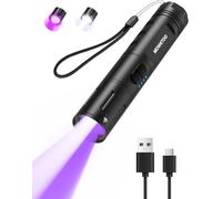 MOWETOO Type-c Rechargeable Torch,2 in 1 UV Torch with 6Modes,Black Light 395nm,Waterproof,Adjustable Focus,Super Bright LED,for Camping, Hiking,Pet Urine,Scorpion etc,Powerful and mini Flashlight.