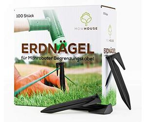 MOWHOUSE Robotic Mower Hook Nails Set - Lawnmower Boundary Wire, Plastic Cable Holder and Anchor - Heavy Duty, Sturdy Grass, Turf, Ground Line Connector Pegs - 8.5cm x 22cm x 1.1cm, 100 Pieces - Black