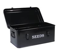Mowhut Garden Seed Box, Black Metal Seed Storage Box, Seed Storage Organizer Case with 4 Dividers, Seeds Packet Container for Gardening, Seed Envelope Storage Box with Portable Handle & Safety Lock