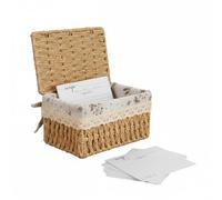 Mowhut Recipe Box with Lid, Handwoven Recipe Book Holder, 50 PCS 4 x 6 Inch Recipes Cards and Box Set, Farmhouse Kitchen Decor, Cute Card Box for Bridal Showers, Weddings, Cooking Lover Kitchen