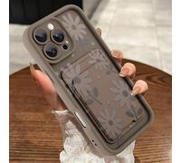 MOWIME Compatible with iPhone 16 Pro Max Case with Card Holder, Daisy Floral Shockproof Soft TPU Protective Cover Women Girls, Anti Scratch Wallet Case for iPhone 16 Pro Max 6.9 Inch, Brown