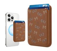 MOWIME Compatible with MagSafe Wallet, Cute Bow Cherry Pattern for Women Girls, Stronger Magnetic Card Holder Phone Wallet for iPhone 16/15/14/13/12 Series, Fit 2 Cards, Brown