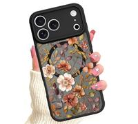 MOWIME Magnetic for iPhone 17 Pro Max Case, Compatible with Magsafe, Cute Floral Flower Print Design Phone Case for Women Girls Soft TPU Bumper Hard PC Back Translucent Slim Matte Cover, Black
