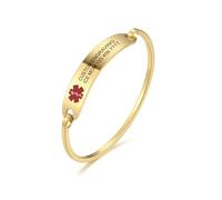 MOWOM Medical Alert Cuff Bangles Bracelet For Women Girls Customized Engraving Stainless Steel Personalized Name ID Identification Allergy Emergency (Gold Color, 65mm Diameter, 8mm Width)
