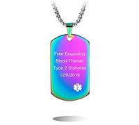 MOWOM Medical Custom Engraved ID Tags Pendant Stainless Steel Medical Alert Necklace for Men Women with Emergency Card - A1: Rainbow Vertical