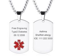 MOWOM Medical Custom Engraved ID Tags Pendant Stainless Steel Medical Alert Necklace for Men Women with Emergency Card - D1: Silver Vertical