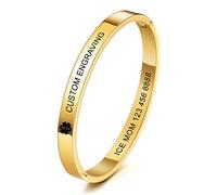 MOWOM Medical Custom Engraved Medical Alert Cuff Bangle Bracelet Name ID Identification for Women Girl Stainless Steel (Small Size, Gold Color, *Custom Engraving*)