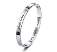 MOWOM Medical Custom Engraved Medical Alert Cuff Bangle Bracelet Name ID Identification for Women Girl Stainless Steel (Large Size, Silver Color, *Custom Engraving*)