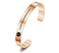 MOWOM Medical Custom Engraved Medical Emergency Alert Cuff Bangle Bracelet Name ID Identification for Women Girl Stainless Steel - (Small Sizes, Rose-Gold Color)