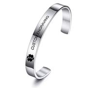 MOWOM Medical Custom Engraved Medical Emergency Alert Cuff Bangle Bracelet Name ID Identification for Women Girl Stainless Steel - (Large Sizes, Silver Color)