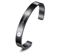MOWOM Medical Custom Engraved Medical Emergency Alert Cuff Bangle Bracelet Name ID Identification for Women Girl Stainless Steel - (Small Sizes, Black Color)
