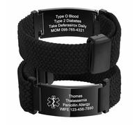 MOWOM Medical Personalized Medical Alert Bracelets for Men Women Stainless Steel ID Replacement Tag Nylon Elastic Strap Custom Emergency Survival Medic Bracelet for Allergy Seizure Diabetic Autism #2