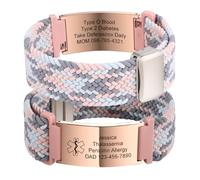 MOWOM Medical Personalized Medical Alert Bracelets for Men Women Stainless Steel ID Replacement Tag Nylon Elastic Strap Custom Emergency Survival Medic Bracelet for Allergy Seizure Diabetic Autism #6