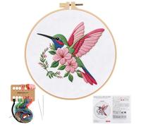 MOWOT Hummingbird Embroidery Kit for Beginners Adults 20cm/7.9 inch Hoop | Pre-Printed Pattern, Threads & Needles, DIY Cross Stitch Craft Kit with Flowers, Creative Wall Art & Relaxing Hobby Gift