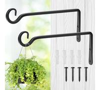 MOWPOG Metal Hanging Plant Hooks, 2 Pack 10 Inch Wall Hooks for Hanging Plants, Bird Feeder, Flower Basket, Wind Chimes, Indoor Outdoor (Black)