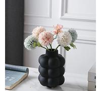 Mowtanco Black Ceramic Vase - Small Spherical Flower Vase for Centerpiece, Three Floors Design for Modern Home Decor, Boho Decorative Vase - 6.7" Tall