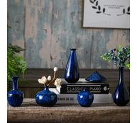 Mowtanco Blue Ceramic Bud Vases, Set of 6 Small Glazed Pottery Vases for Floral Arrangements, Decorative Rustic Vases for Modern Farmhouse Home Decor, Living Room, Dining Table Centerpieces