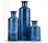 Mowtanco Ceramic Vases, Blue Reactive Glazed Vases for Flowers, Modern Home Decor, Rustic Farmhouse Decor, for Mantel, Bookshelf, Centerpieces, Entryway - 3 Small Vase