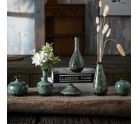 Mowtanco Green Ceramic Bud Vases, Set of 6 Small Glazed Pottery Vases for Floral Arrangements, Decorative Rustic Vases for Modern Farmhouse Home Decor, Living Room, Dining Table Centerpieces