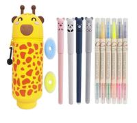 Mowtential 13 Pieces 2-in-1 Soft Silicone Pencil Case Set, Portable Pencil Case with Lanyard, Retractable, Zip, Unisex Pen Holder, Practical for Storing School Supplies, Yellow, Pack sack