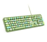 MOWUX Computer Keyboard Wired, Plug Play USB Retro Round Typewriter Keyboard, Full Size Wired Keyboard with Foldable Stands for Laptop and Office PC - Green Colorful