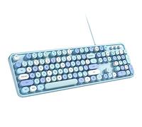 MOWUX Wired Computer Keyboard Plug Play USB Retro Round Typewriter Wired Keyboard Full Size with Foldable Holders for Laptop and Office Computer Color