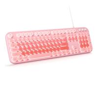 MOWUX Wired Keyboard with Backlit, Light Up Computer Keyboards with Multimedia Keys, Full Size Wired Keyboard with Illuminated LED, Plug and Play, Anti-Wear Letters for Laptop, Desktop- Pink Colorful